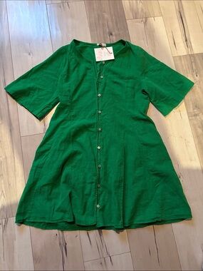 NWT Spighe Di Lino Linen-Blend Kelly Green Dress sL